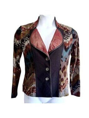 Dolcezza Abstract Wearable Art Mixed Media Blazer Jacket Womens M Artsy